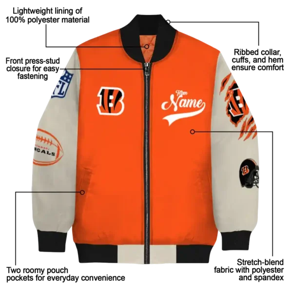 custom cincinnati bengals razorback outline orange nude bomber jacket new arrival