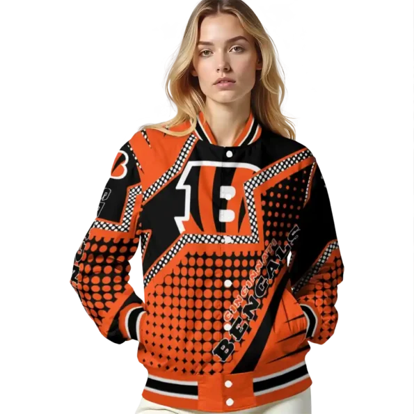 custom cincinnati bengals star burst orange varsity jacket latest model.webp