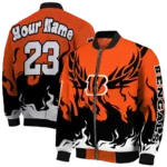 custom cincinnati bengals winged blaze orange white bomber jacket best selling