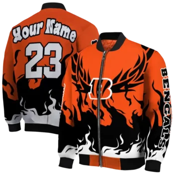 custom cincinnati bengals winged blaze orange white bomber jacket fashion forward