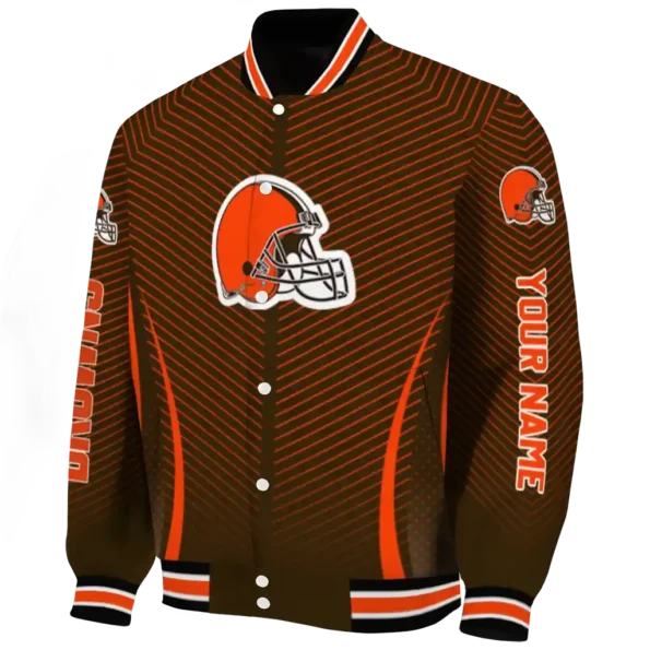 custom cleveland browns chevron arrow brown varsity jacket best selling.webp