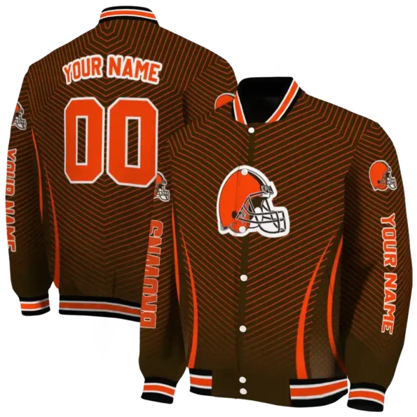 custom cleveland browns chevron arrow brown varsity jacket fashion forward.webp