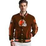 custom cleveland browns chevron arrow brown varsity jacket best selling.webp