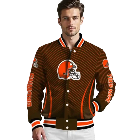 custom cleveland browns chevron arrow brown varsity jacket high quality.webp