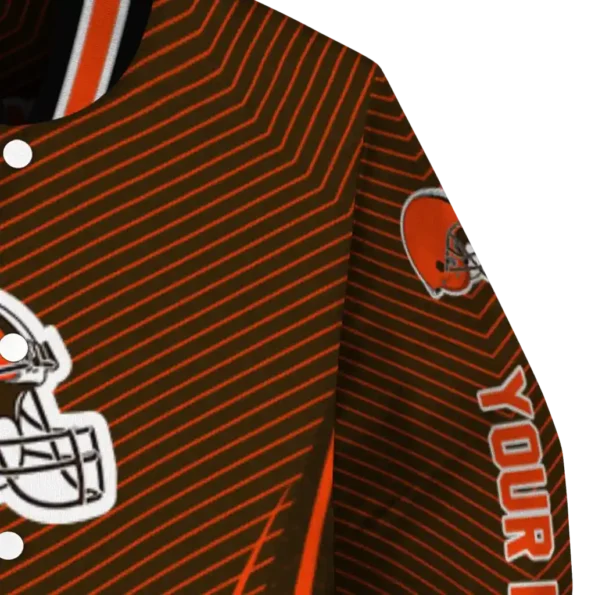 custom cleveland browns chevron arrow brown varsity jacket premium grade.webp