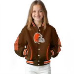 custom cleveland browns chevron arrow brown varsity jacket best selling.webp
