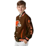 custom cleveland browns chevron arrow brown varsity jacket best selling.webp