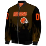 custom cleveland browns flame border brown black bomber jacket best selling