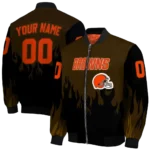 custom cleveland browns flame border brown black bomber jacket best selling