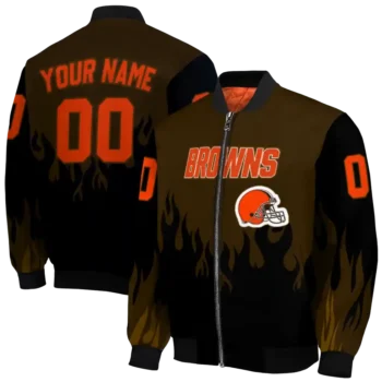 custom cleveland browns flame border brown black bomber jacket fashion forward