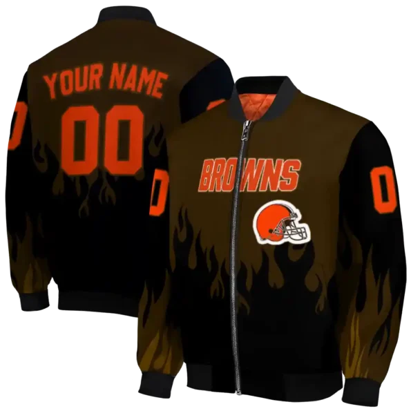 custom cleveland browns flame border brown black bomber jacket fashion forward