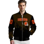 custom cleveland browns flame border brown black bomber jacket best selling