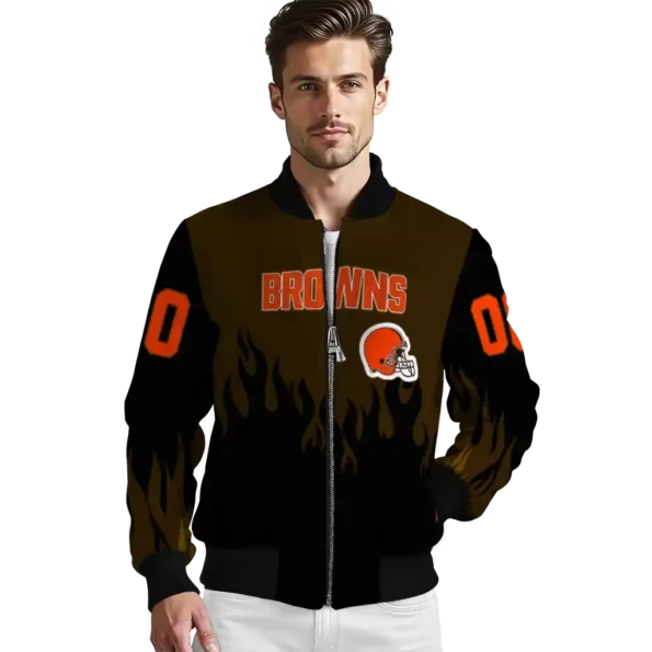 custom cleveland browns flame border brown black bomber jacket high quality