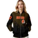 custom cleveland browns flame border brown black bomber jacket best selling