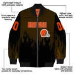 custom cleveland browns flame border brown black bomber jacket best selling