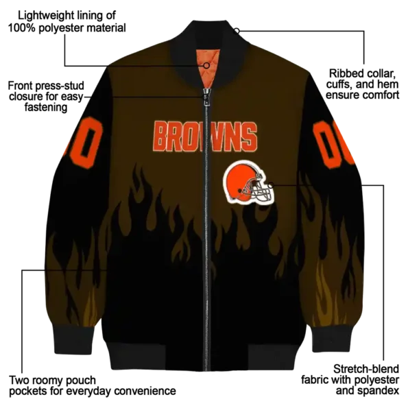 custom cleveland browns flame border brown black bomber jacket new arrival