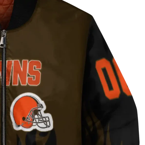 custom cleveland browns flame border brown black bomber jacket premium grade