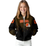 custom cleveland browns flame border brown black bomber jacket best selling