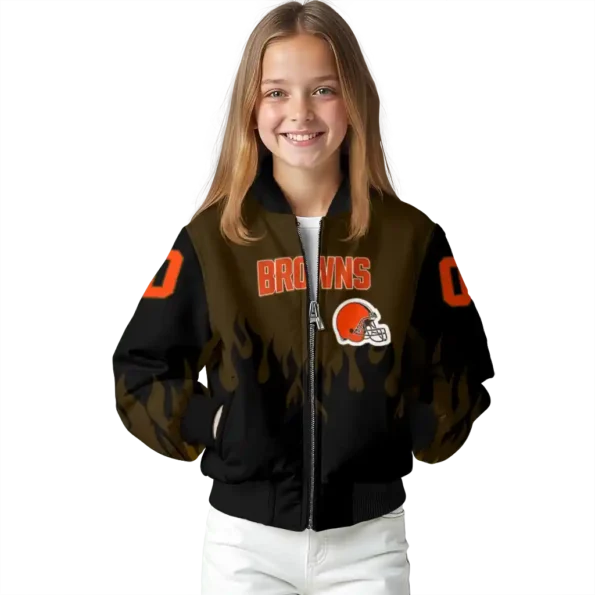 custom cleveland browns flame border brown black bomber jacket top rated