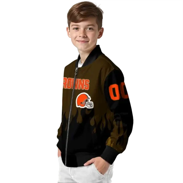 custom cleveland browns flame border brown black bomber jacket trendy