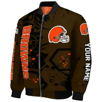 custom cleveland browns hexagon cluster brown black bomber jacket best selling