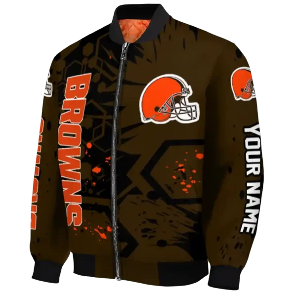 custom cleveland browns hexagon cluster brown black bomber jacket best selling