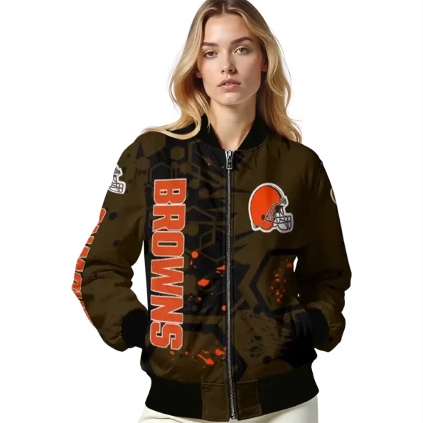 custom cleveland browns hexagon cluster brown black bomber jacket latest model