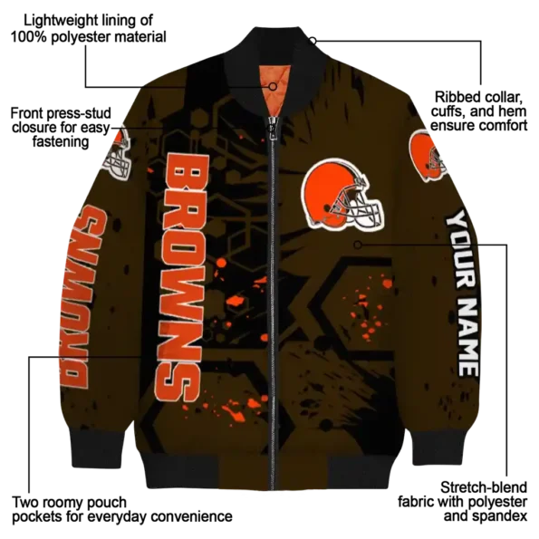 custom cleveland browns hexagon cluster brown black bomber jacket new arrival