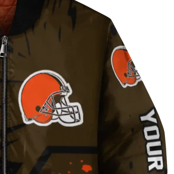 custom cleveland browns hexagon cluster brown black bomber jacket premium grade