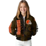 custom cleveland browns hexagon cluster brown black bomber jacket best selling