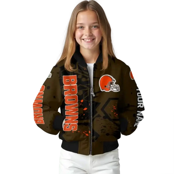 custom cleveland browns hexagon cluster brown black bomber jacket top rated