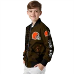 custom cleveland browns hexagon cluster brown black bomber jacket best selling