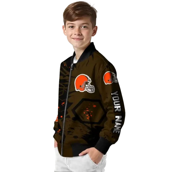 custom cleveland browns hexagon cluster brown black bomber jacket trendy