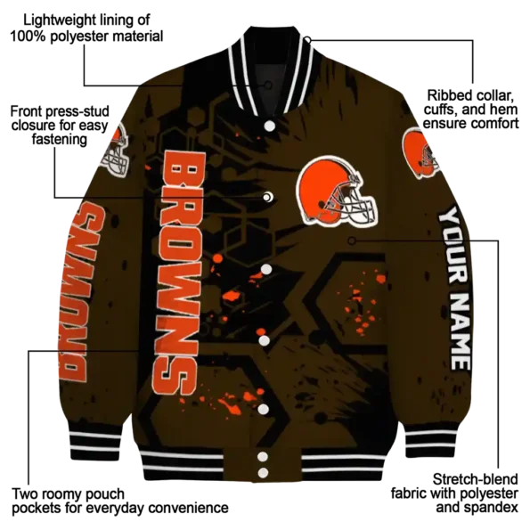 custom cleveland browns hexagon cluster brown black varsity jacket new arrival.webp