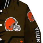 custom cleveland browns hexagon cluster brown black varsity jacket best selling.webp