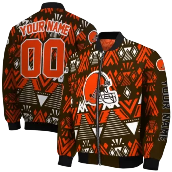 custom cleveland browns pyramid shapes brown bomber jacket fashion forward