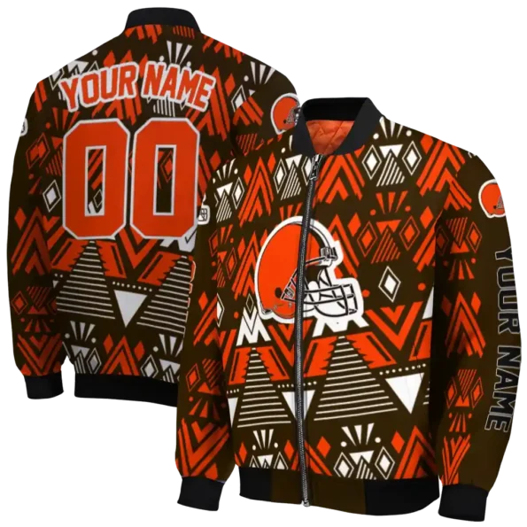 custom cleveland browns pyramid shapes brown bomber jacket fashion forward