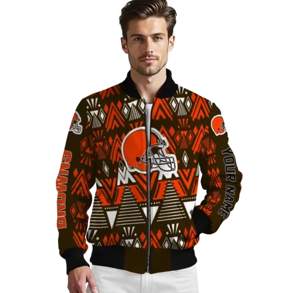 custom cleveland browns pyramid shapes brown bomber jacket high quality