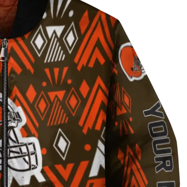 custom cleveland browns pyramid shapes brown bomber jacket premium grade