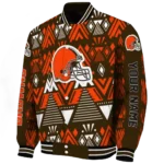 custom cleveland browns pyramid shapes brown varsity jacket best selling.webp