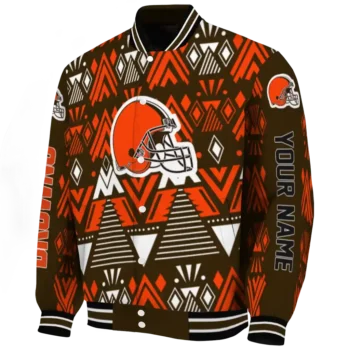 custom cleveland browns pyramid shapes brown varsity jacket best selling.webp