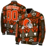 custom cleveland browns pyramid shapes brown varsity jacket best selling.webp