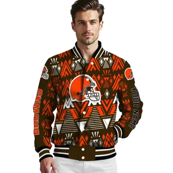 custom cleveland browns pyramid shapes brown varsity jacket high quality.webp