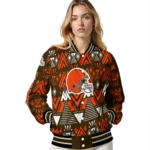 custom cleveland browns pyramid shapes brown varsity jacket best selling.webp
