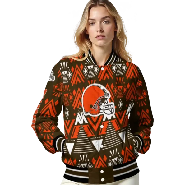 custom cleveland browns pyramid shapes brown varsity jacket latest model.webp