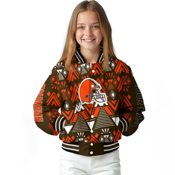 custom cleveland browns pyramid shapes brown varsity jacket top rated.webp