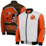 custom cleveland browns speckled arms brown gray bomber jacket best selling