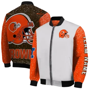 custom cleveland browns speckled arms brown gray bomber jacket fashion forward