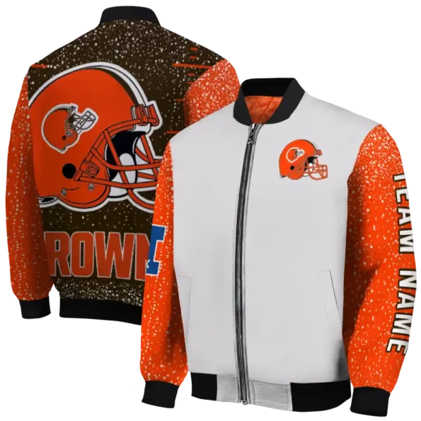 custom cleveland browns speckled arms brown gray bomber jacket fashion forward