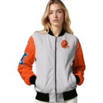 custom cleveland browns speckled arms brown gray bomber jacket best selling
